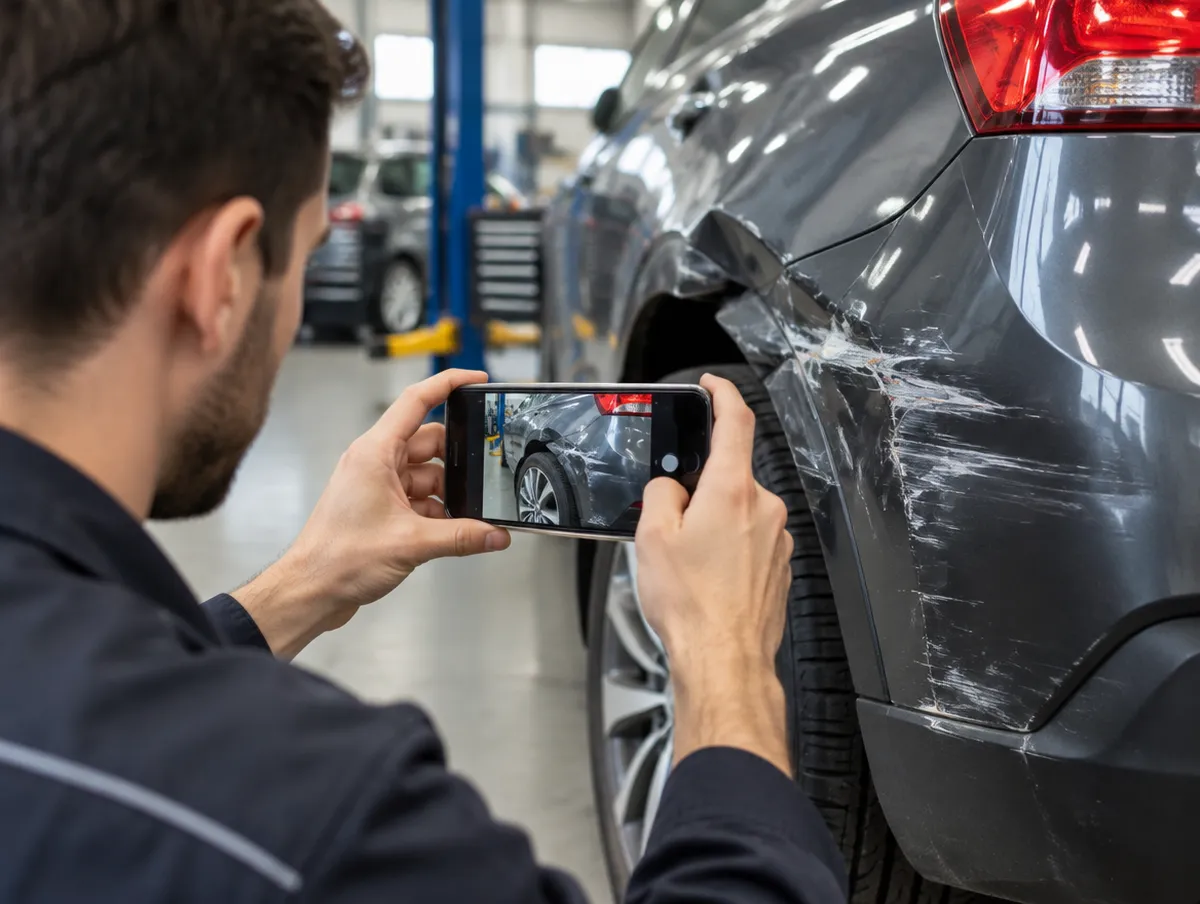 Unfallschaden wird für die Versicherung fotografiert (KI-generiertes Symbolbild)